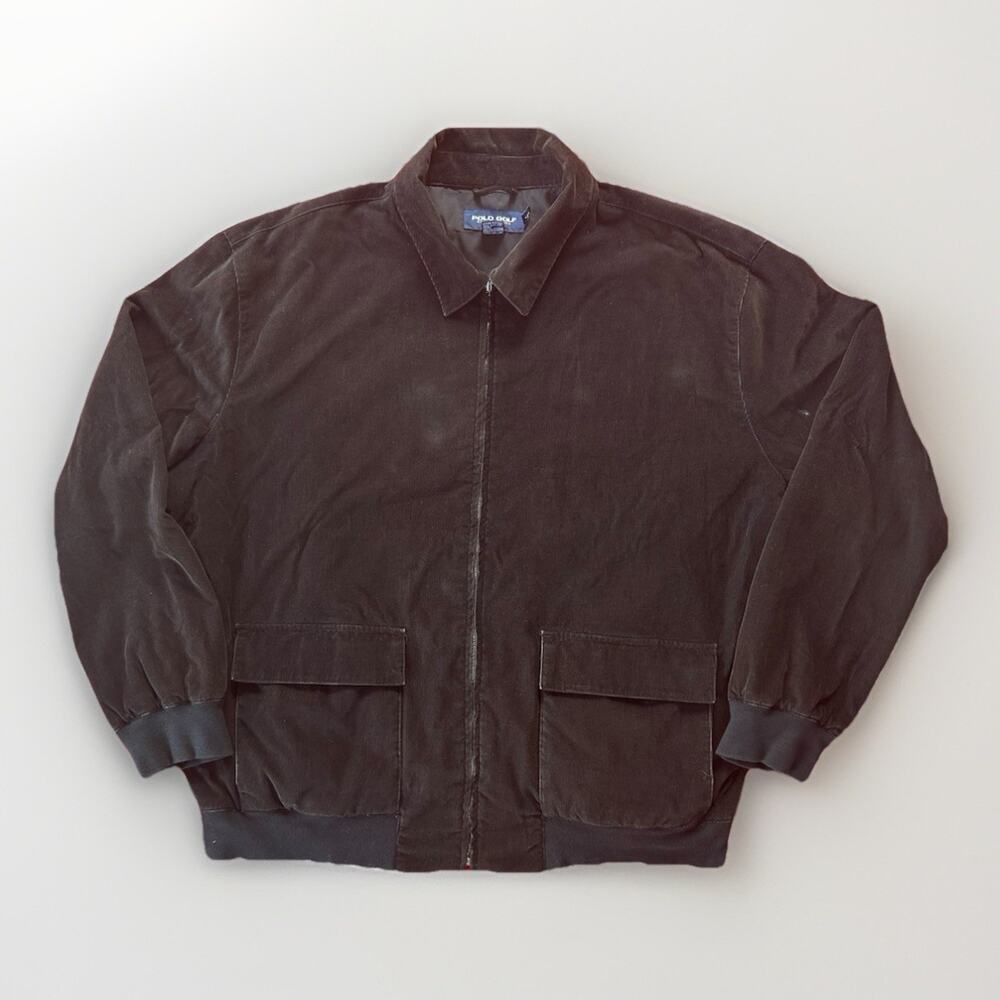VTG Polo Golf Ralph Lauren Black Corduroy Bomber Jacket Men's Size XXL Rugged